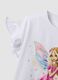 T-shirt bianca in cotone elasticizzato con maniche volant per bambina regular fit_2