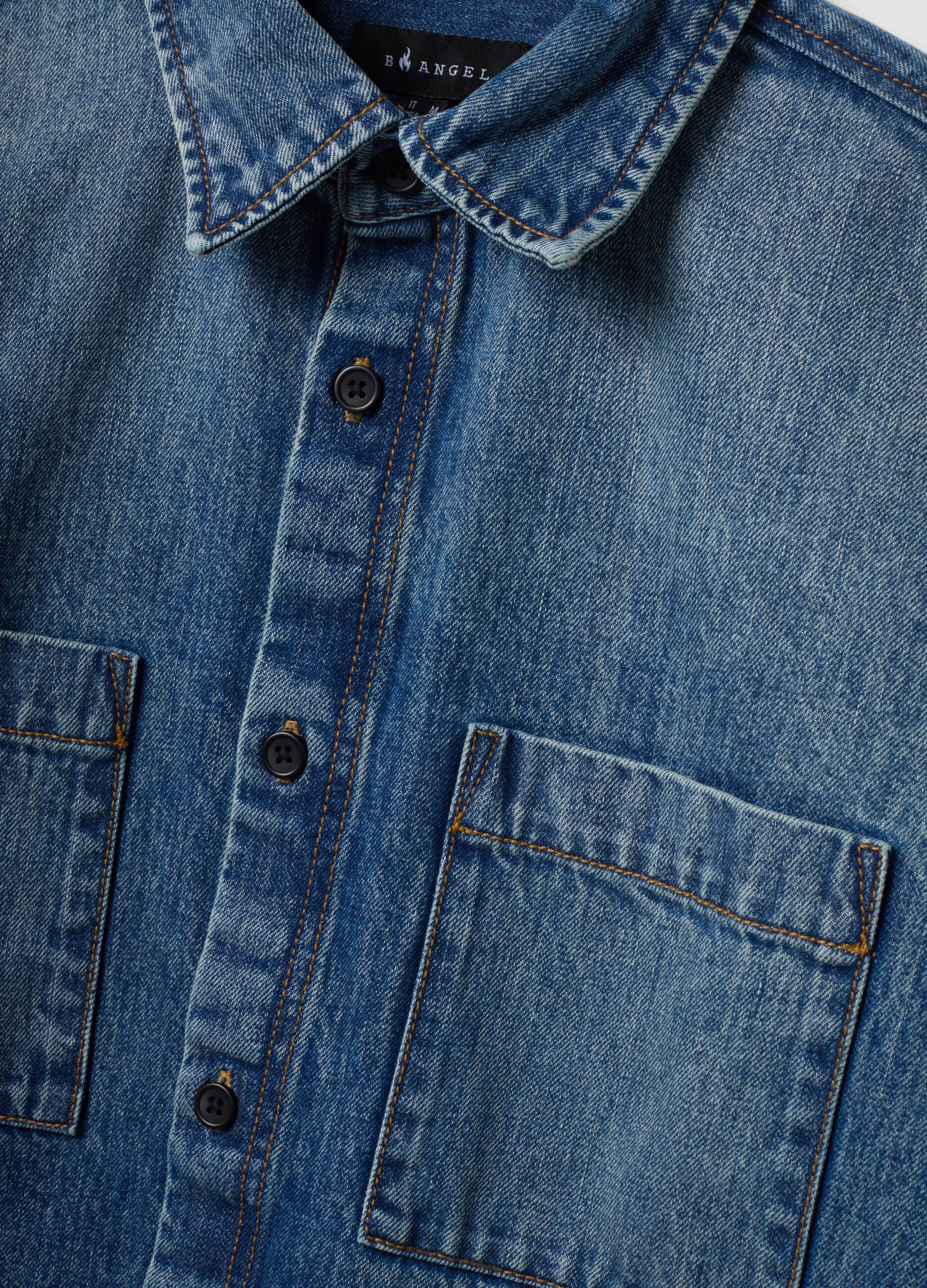 Blue pure cotton denim shirt, regular fit