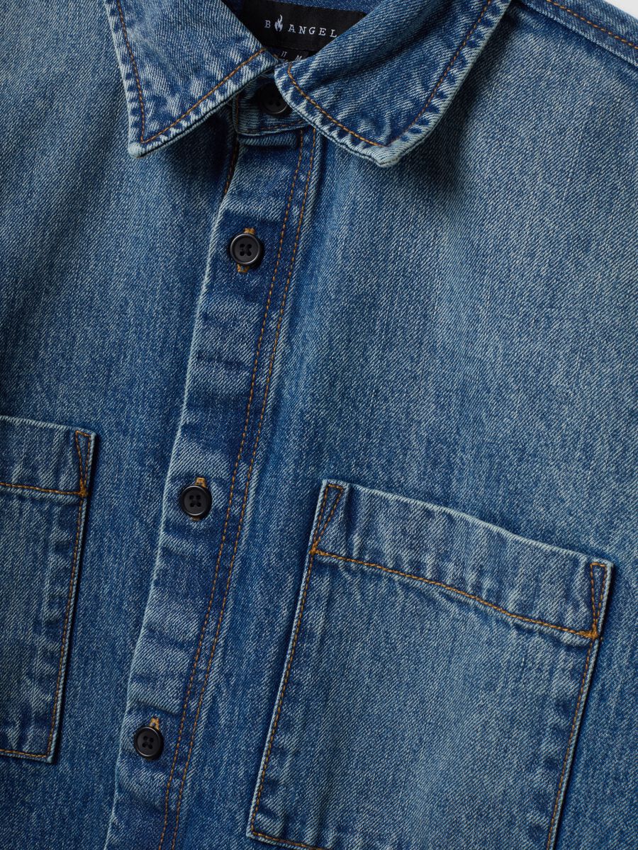 Camicia blu in denim in puro cotone regular fit_1