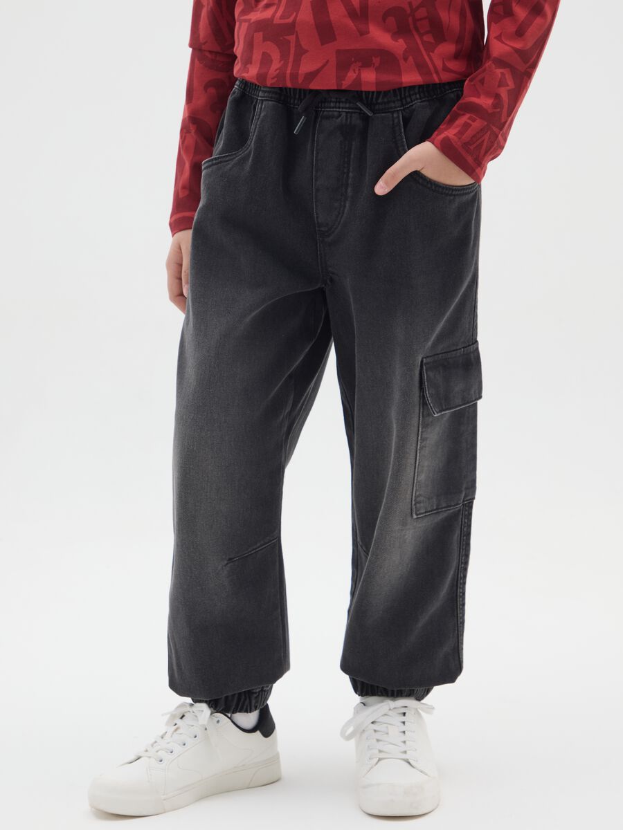 Denim relaxed fit jog black for boys in pure cotton_2