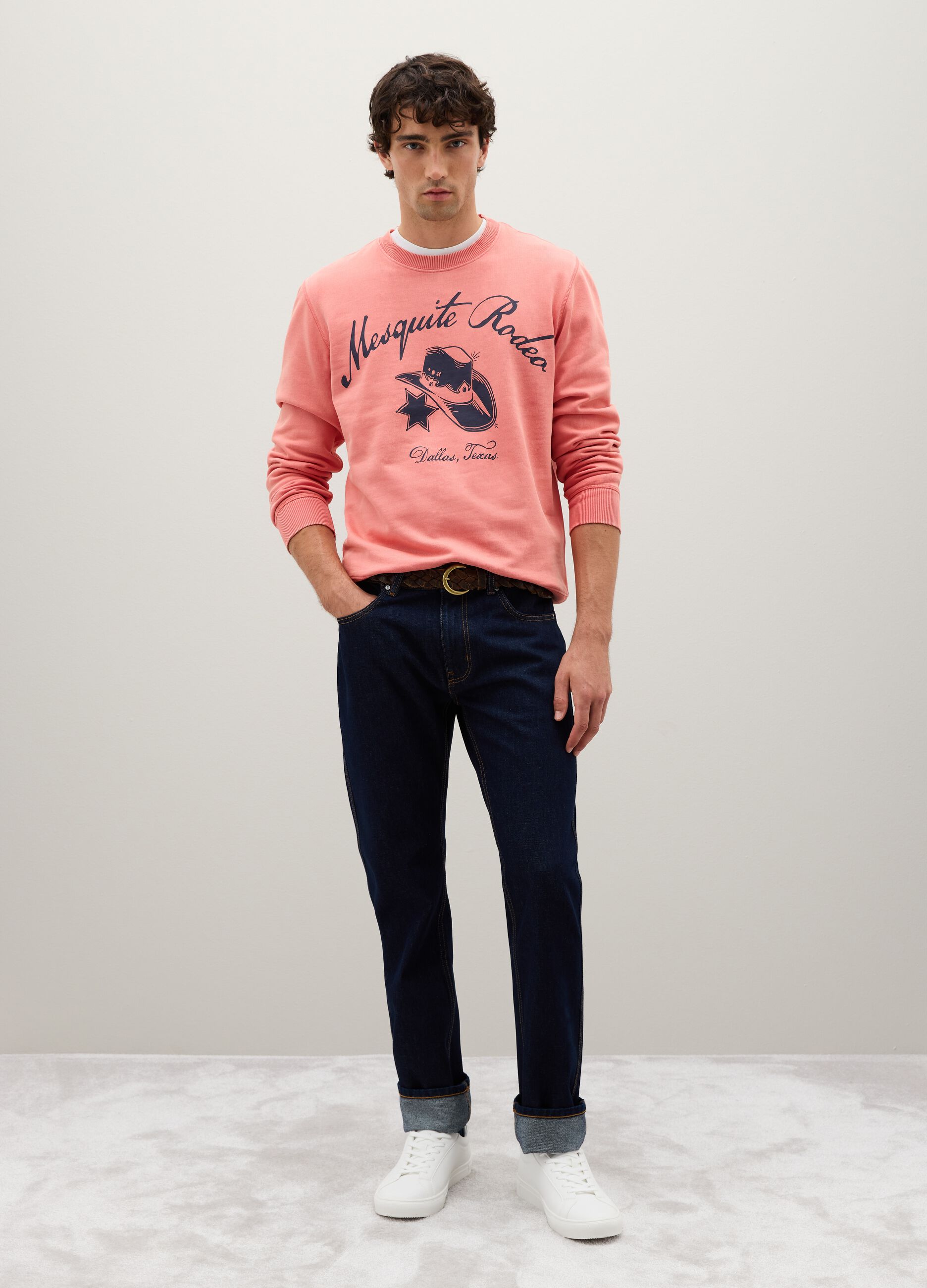 Felpa in puro cotone rosa regular fit