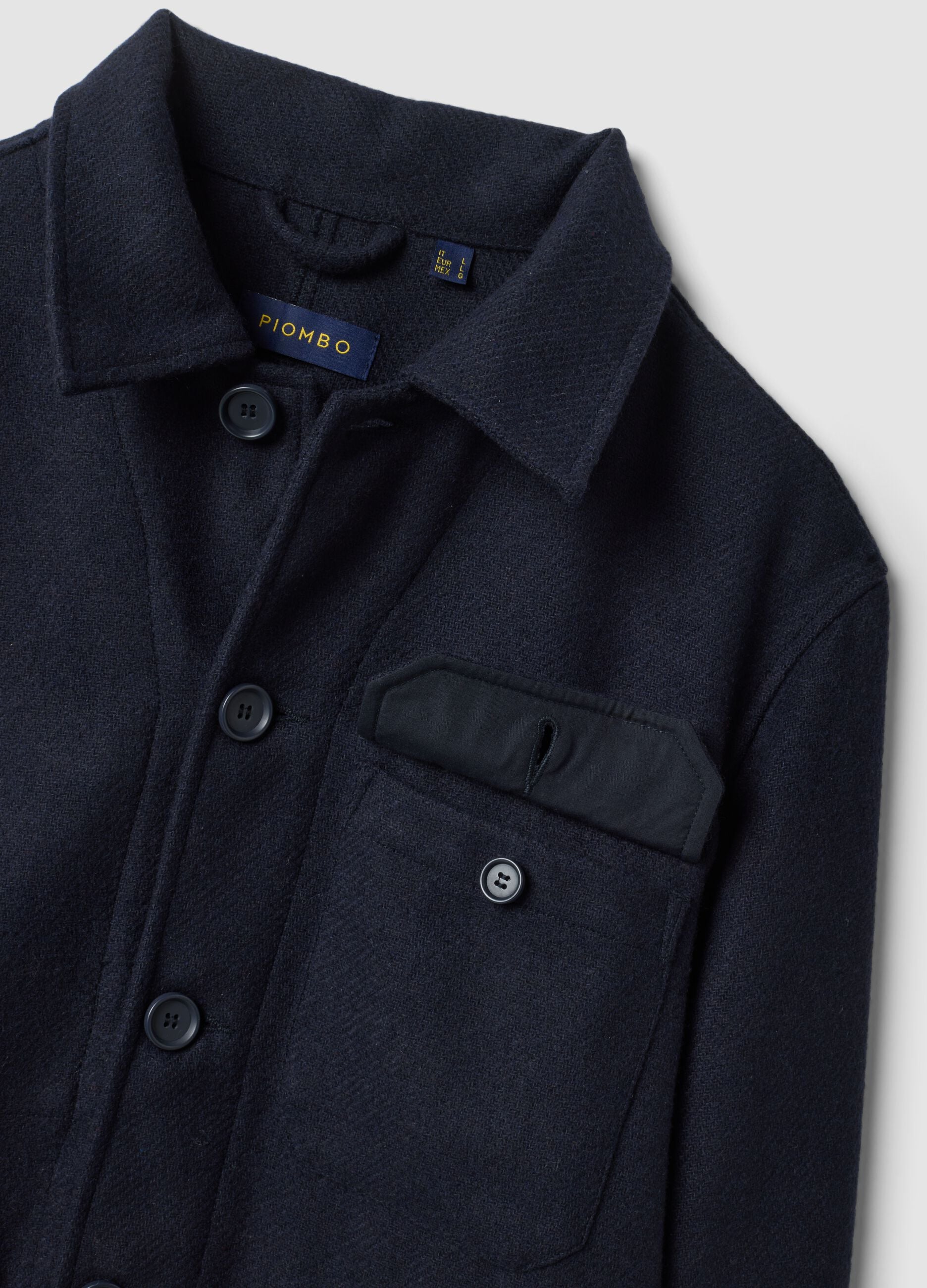 Blue wool-blend shacket with buttons and four pockets