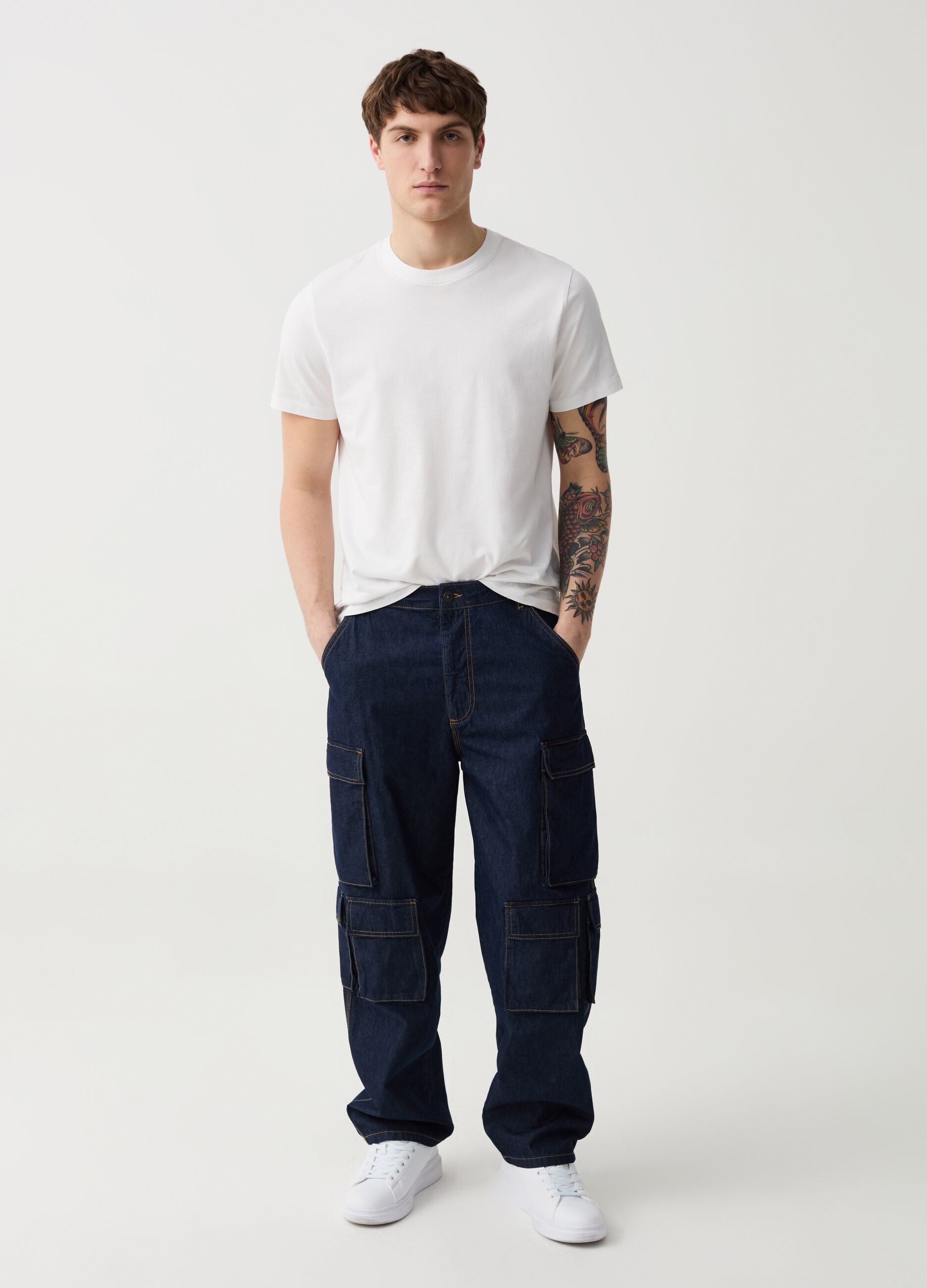 Ovs Jeans cargo wide leg rinsed multi tasche