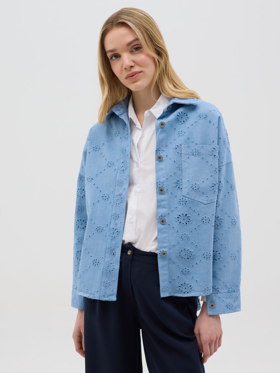 Blue embroidered cotton shirt_0