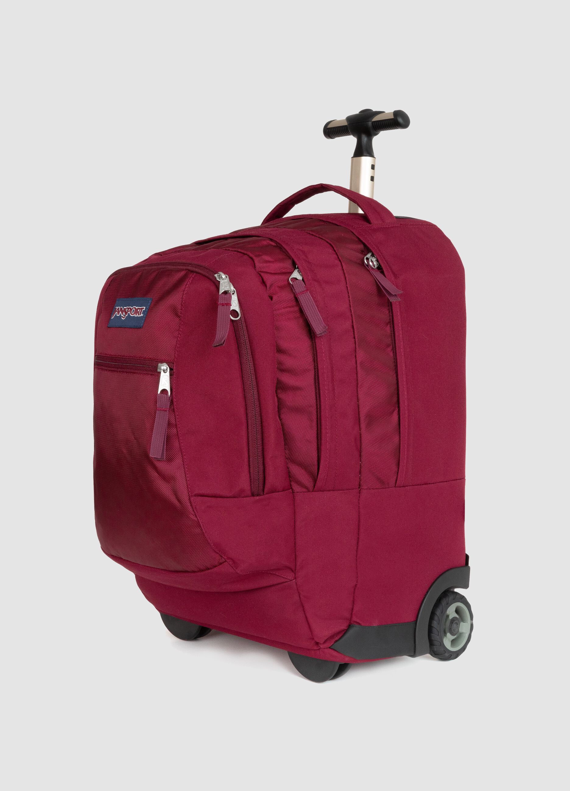 Zaino trolley rosso con ruote e tasche zip