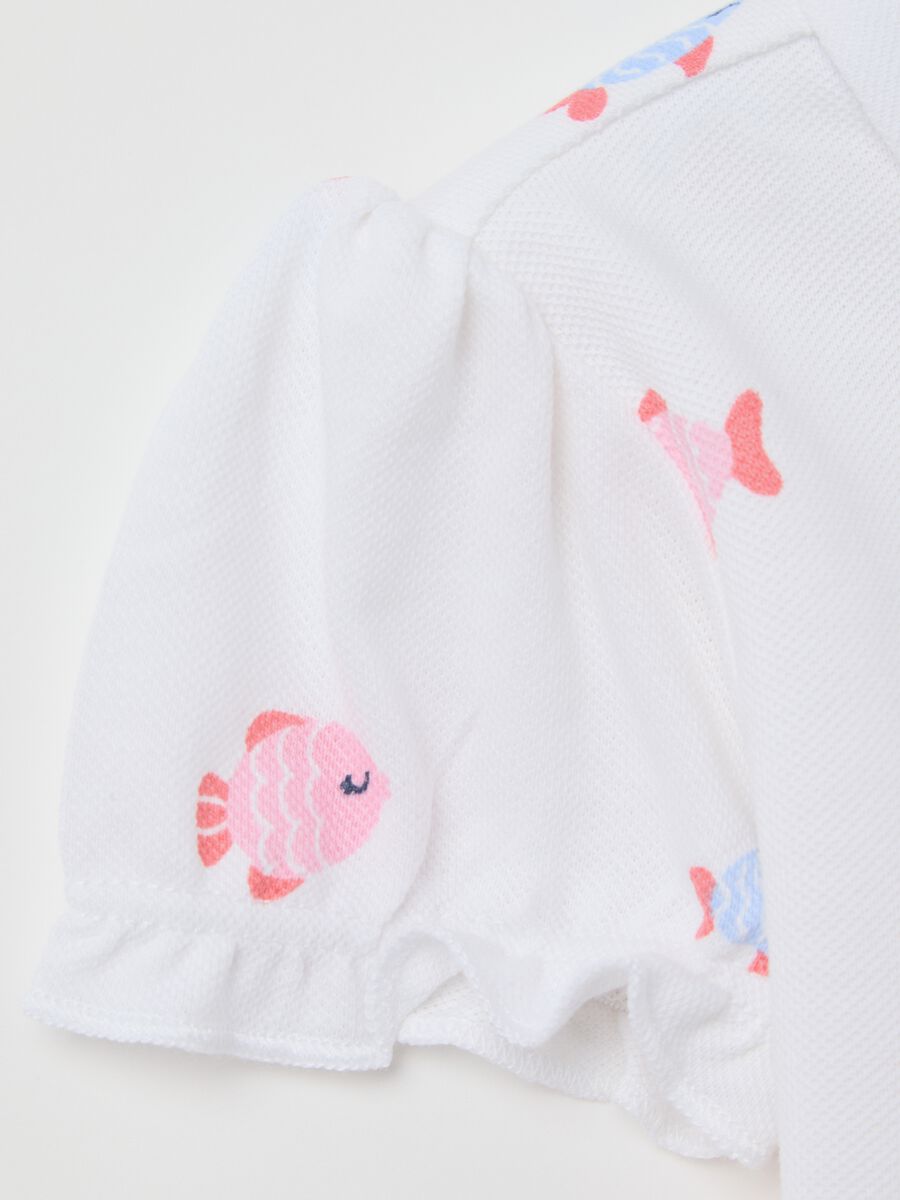 White Polo with Colourful Fish in Cotton_2