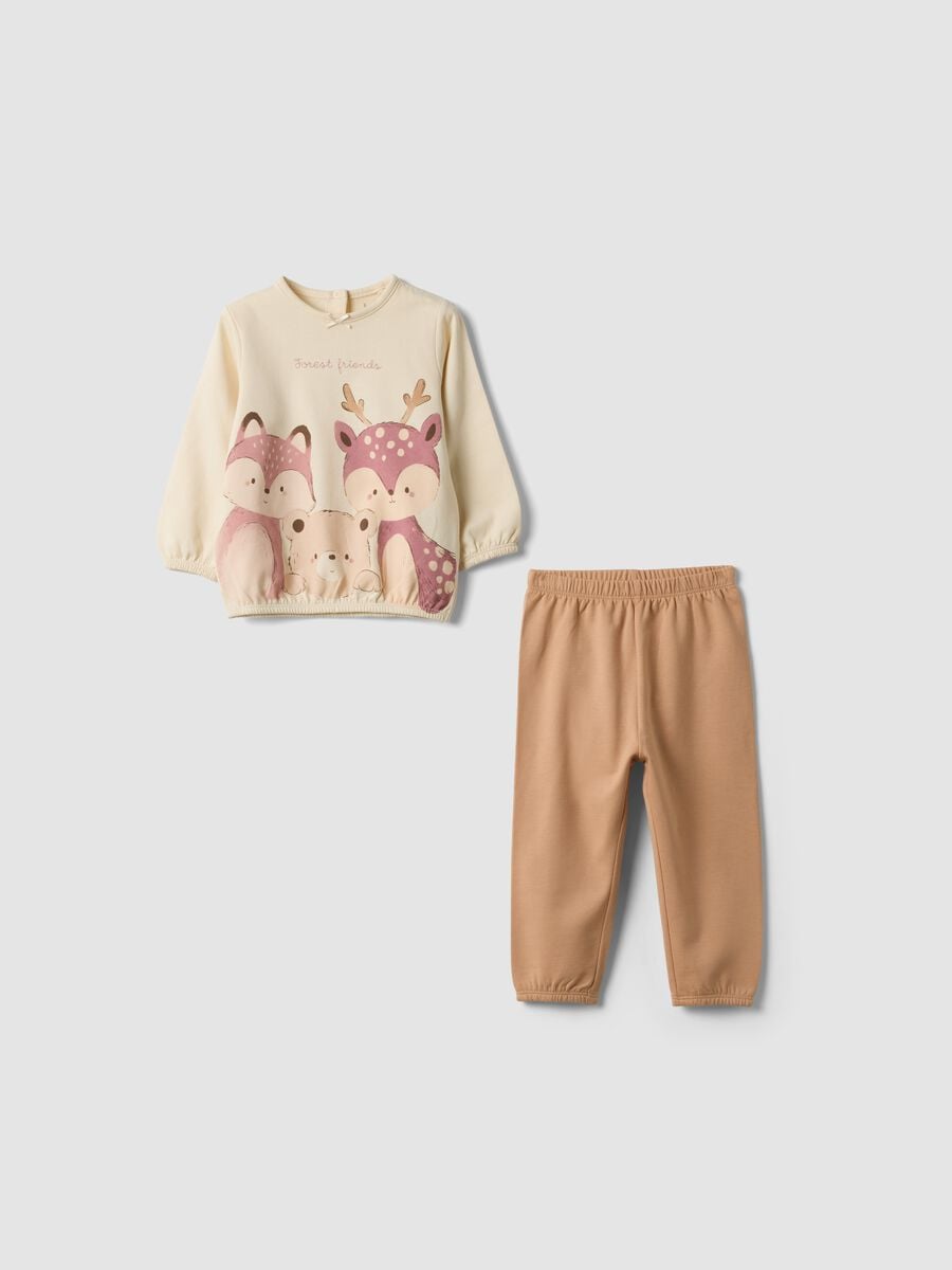 Beige pure organic cotton crew-neck pyjamas_0