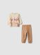 Pigiama beige con girocollo in puro cotone organico_0
