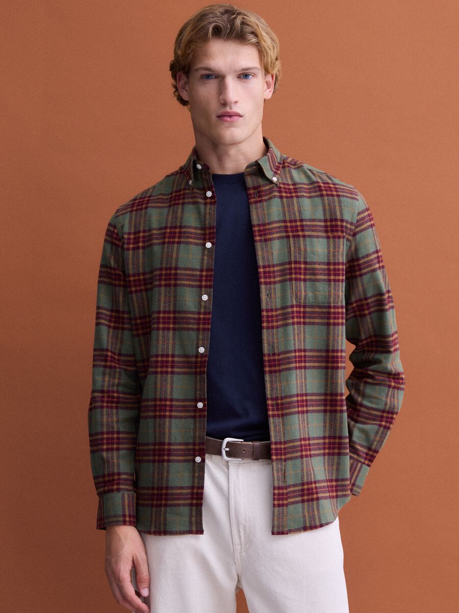 Camicia flanella verde e gialla a quadri in puro cotone regular fit_2