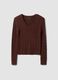 Brown pure cotton cable-knit jumper with deep V-neck_4