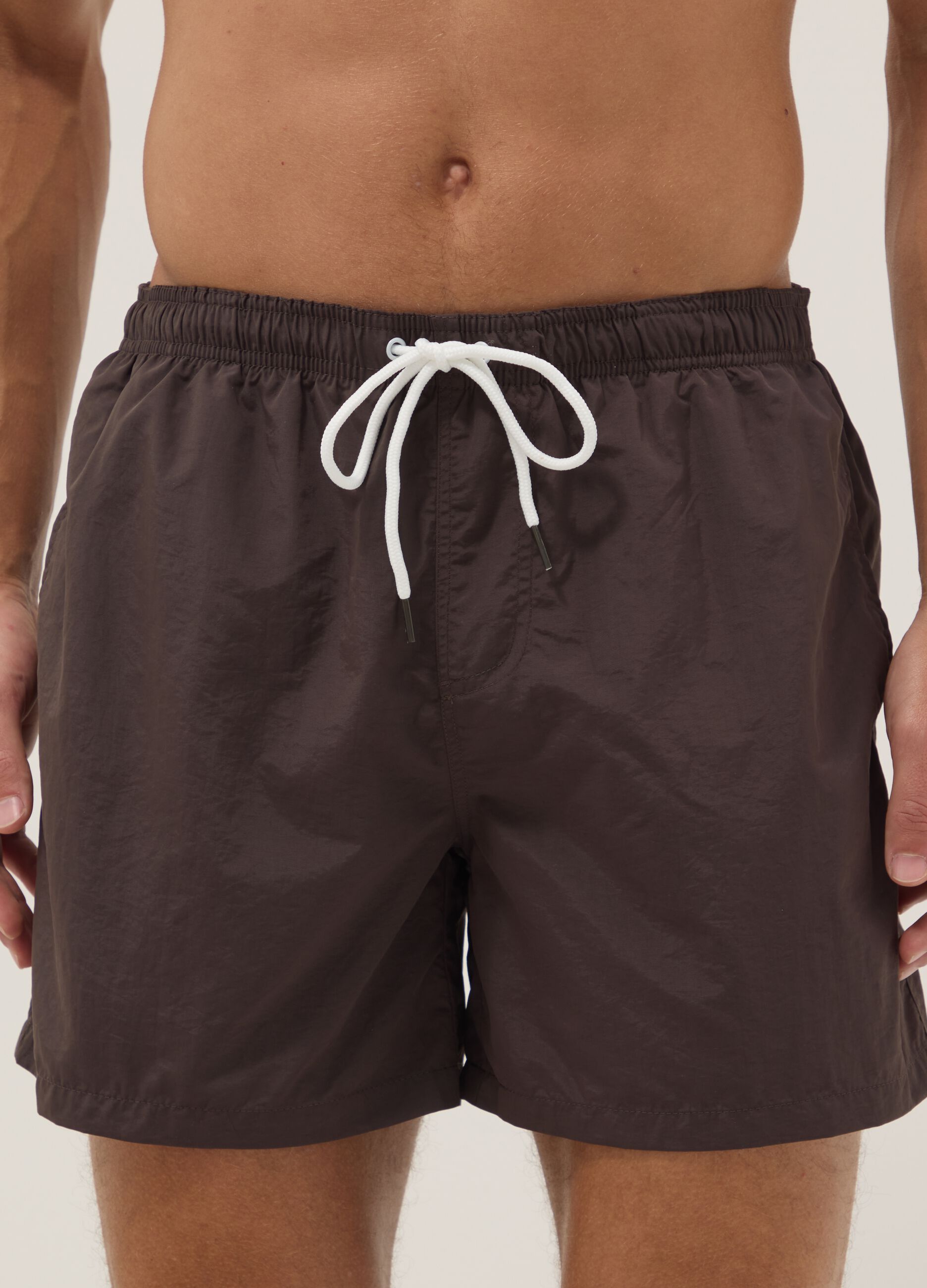 Brown regular-fit swim shorts with drawstring