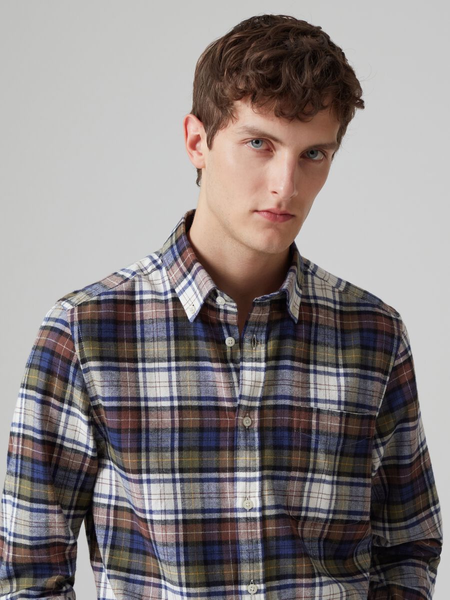 Camicia in flanella check con tasca_1
