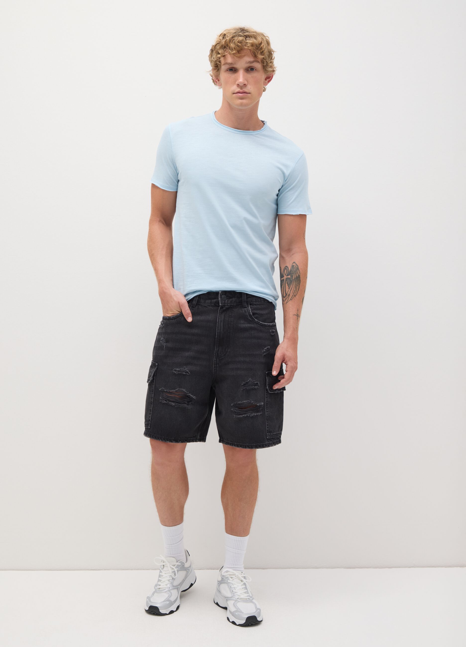 Men's pure cotton light blue regular fit T-shirt