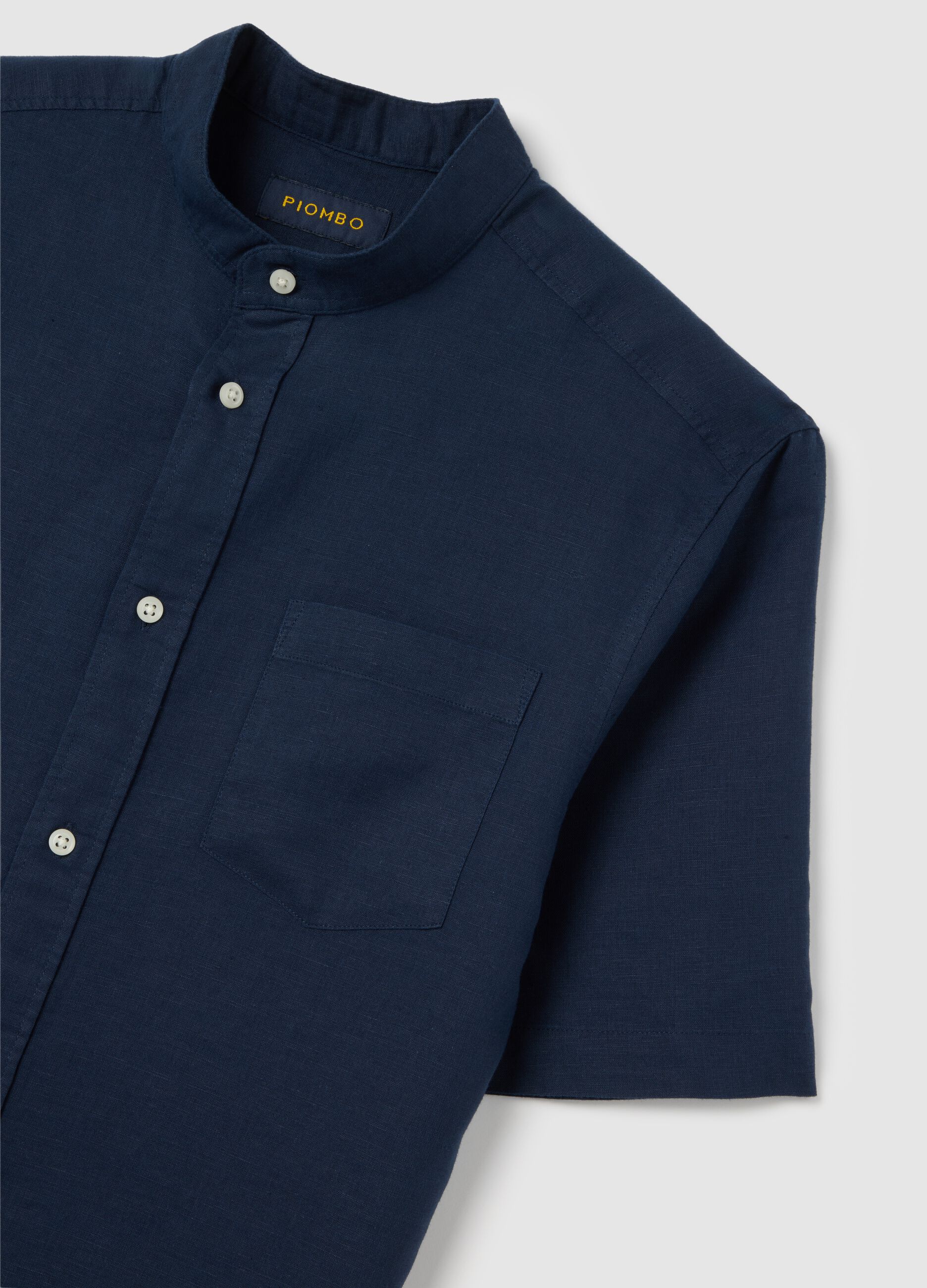 Blue Korean shirt in linen and cotton