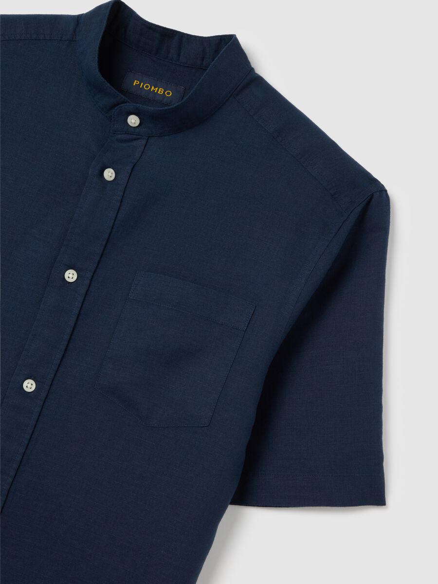Blue Korean shirt in linen and cotton_5