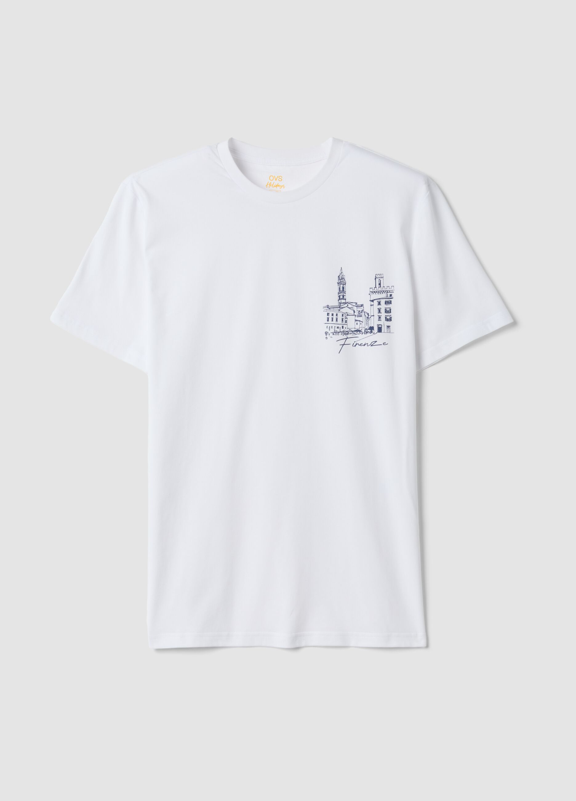 White pure cotton T-shirt with front print, regular fit