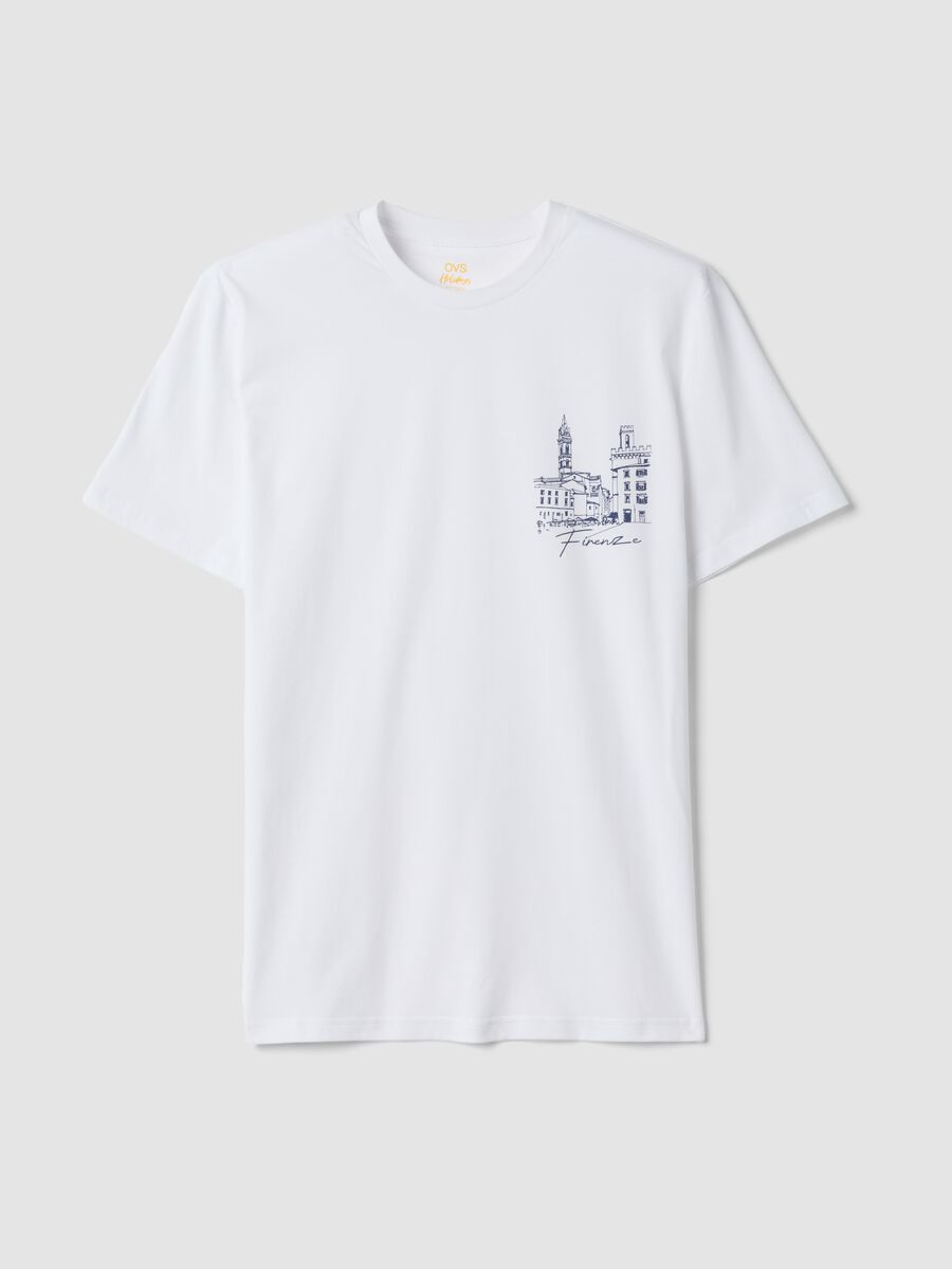 White pure cotton T-shirt with front print, regular fit_4