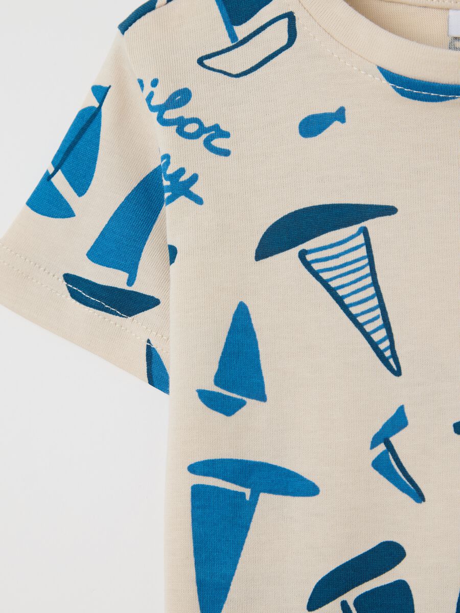 Ecru cotton T-shirt with sailing boats print_3
