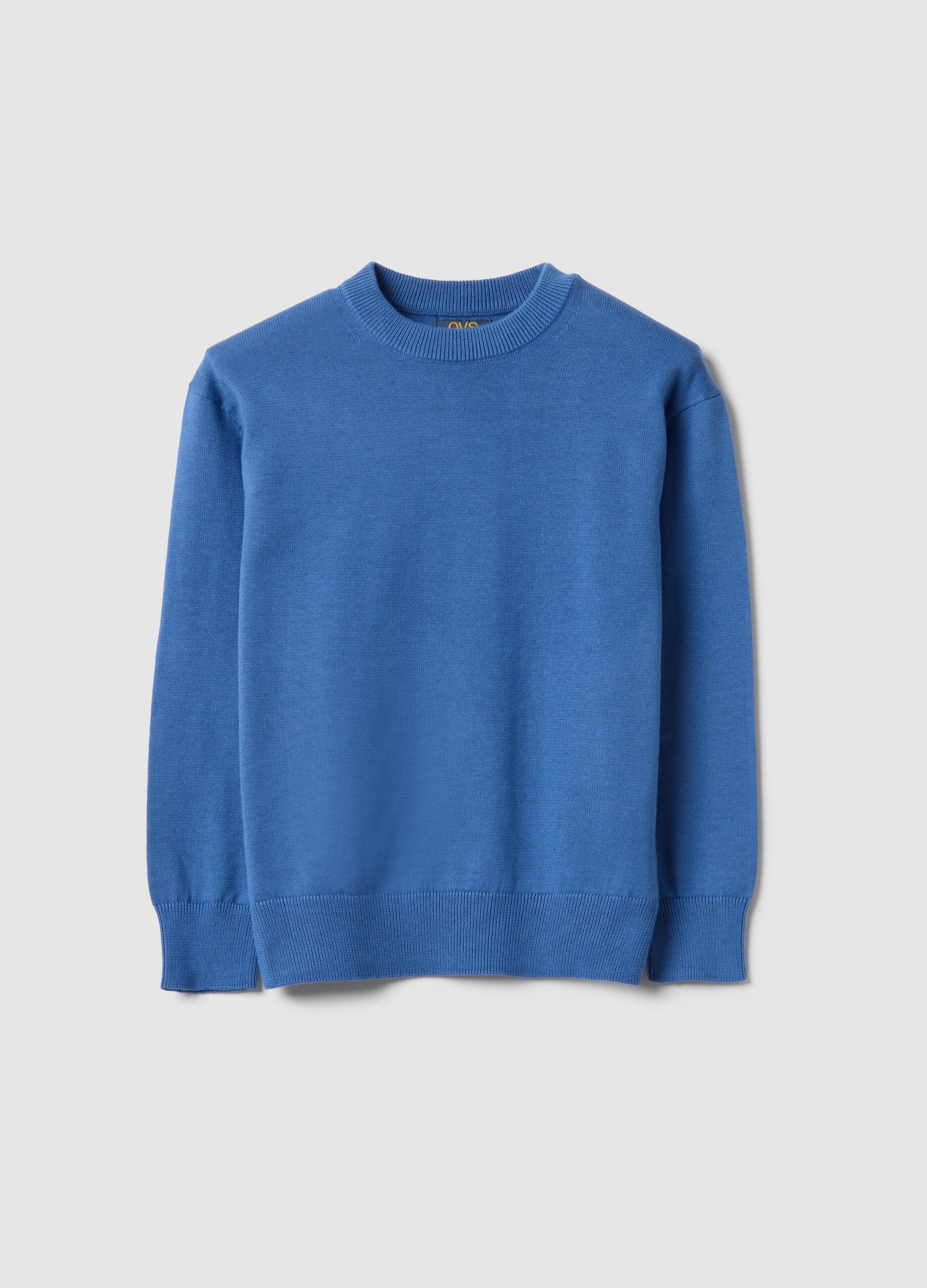 Children's Regular Fit Blue Cotton Crew Neck Jumper