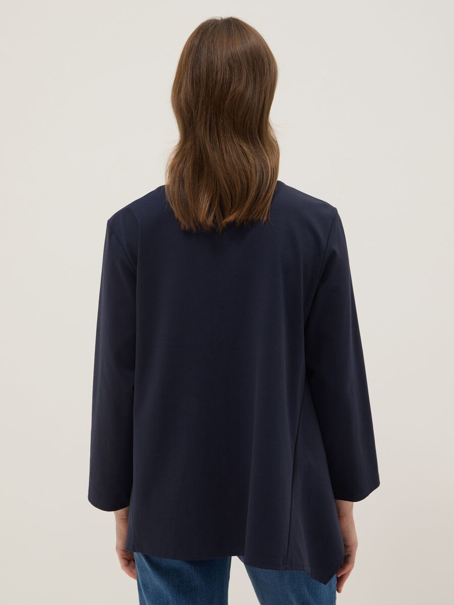 Blusa blu con bottoni in cotone elasticizzato regular fit_2