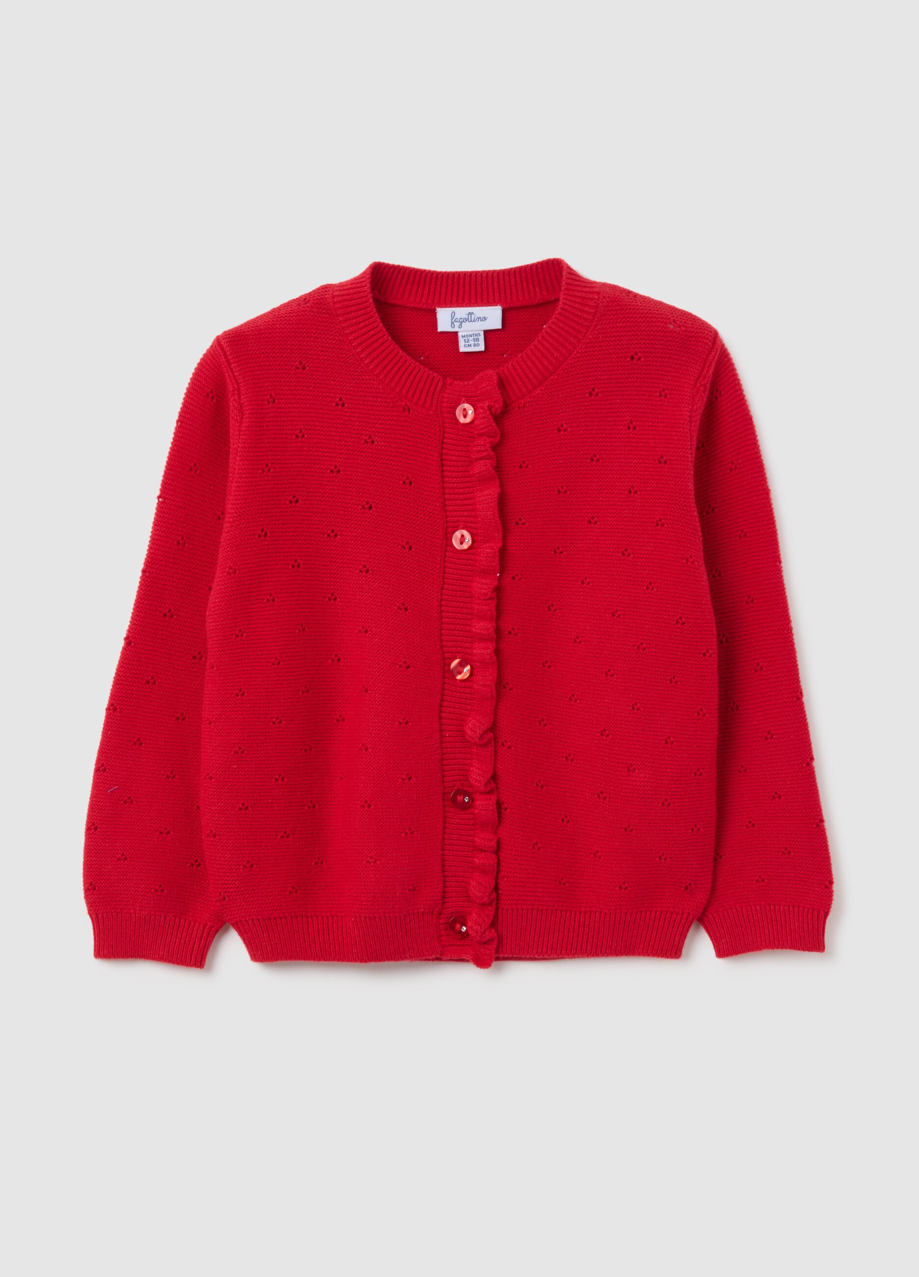 Girls' Red Pure Cotton Regular Fit Cardigan