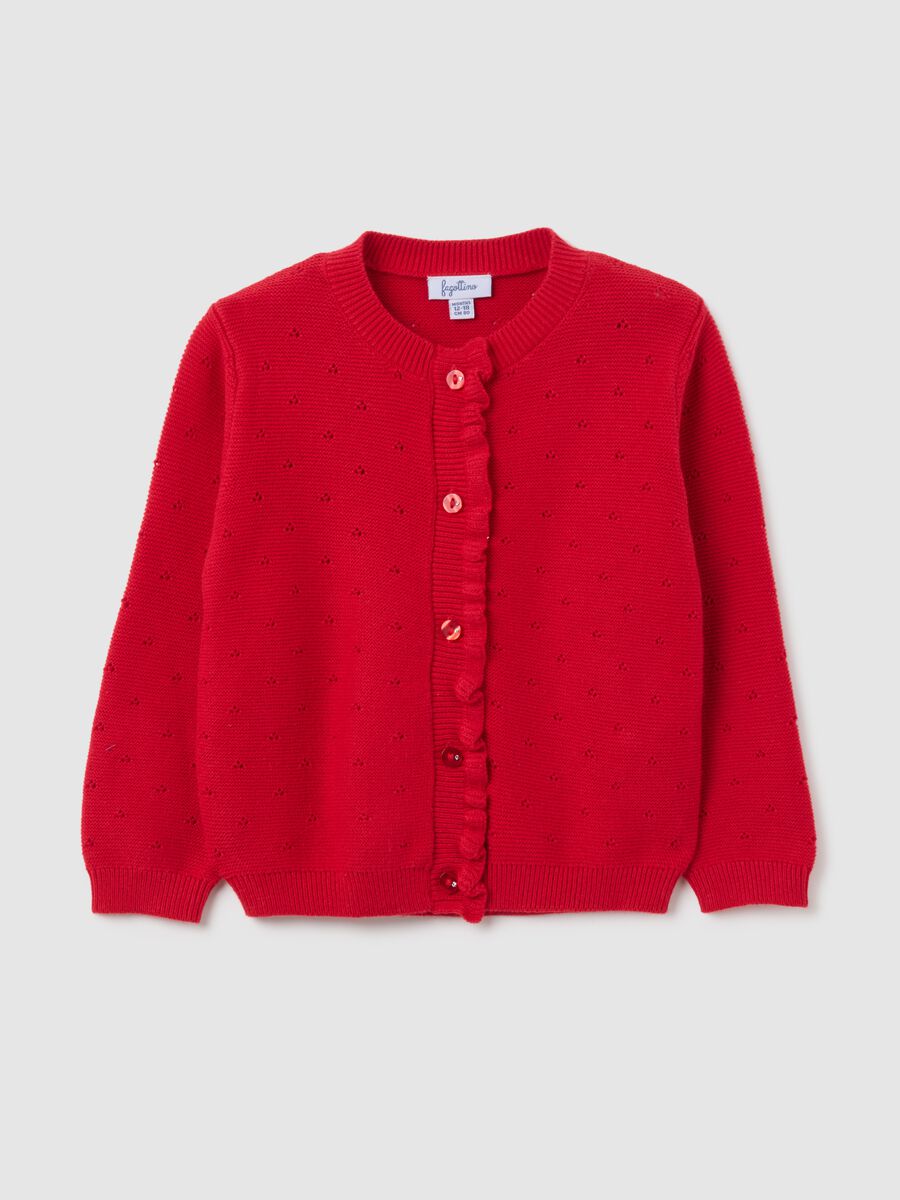 Girls' Red Pure Cotton Regular Fit Cardigan_0