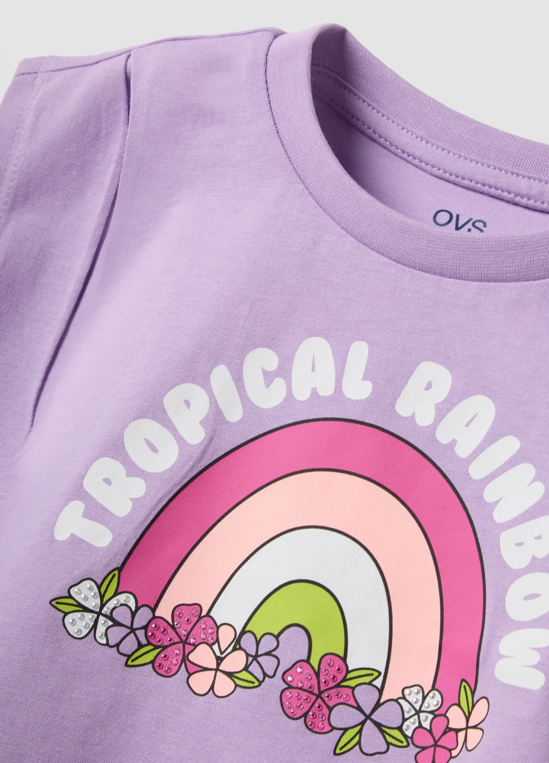 Purple cotton tank top with rainbow print