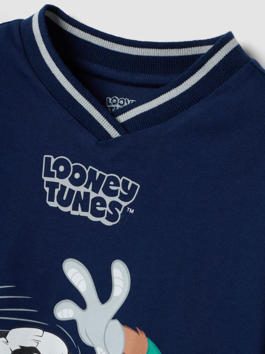 T-shirt blu a maniche lunghe in puro cotone con stampa Looney Tunes per bambino_2