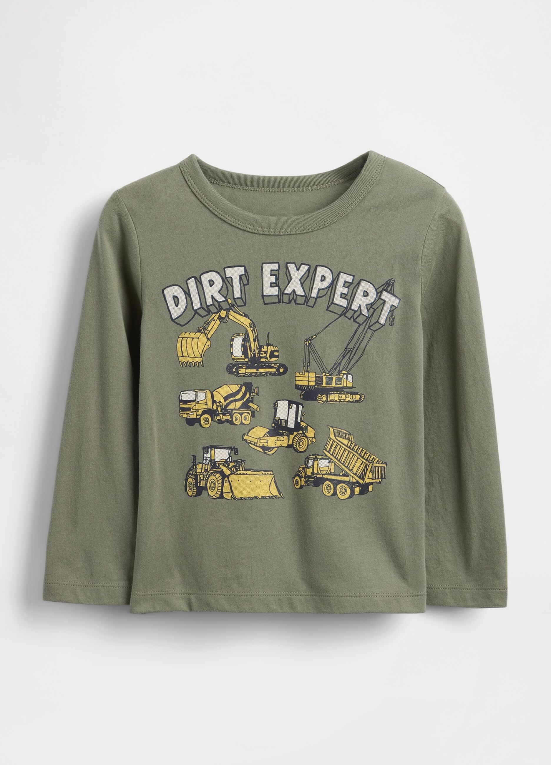 Green Long Sleeve Cotton T-shirt with Graphic Print
