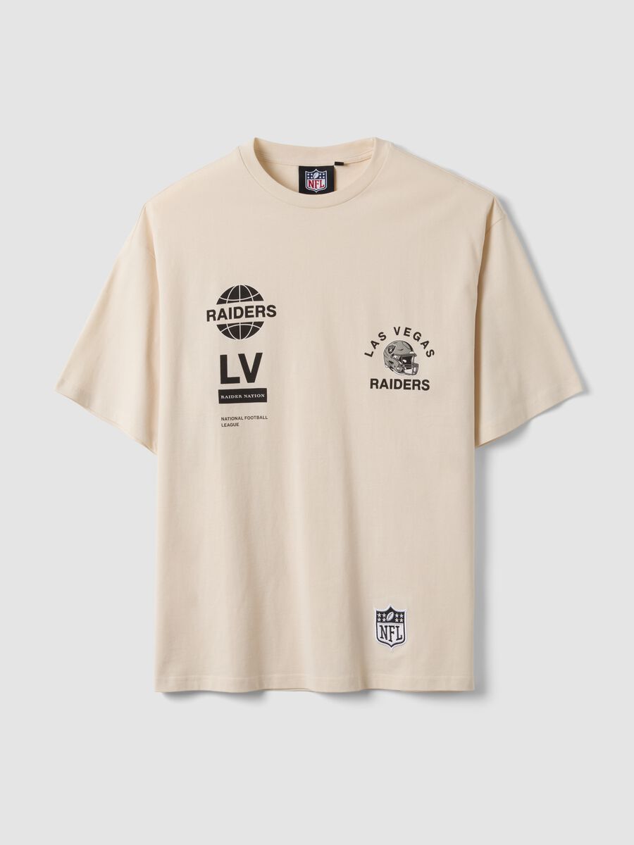 Beige pure cotton Raiders print T-shirt_0