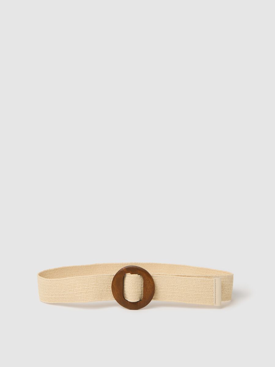 Beige belt with wooden buckle_0