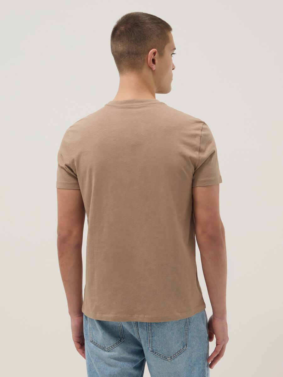 Beige short sleeve regular fit pure cotton t-shirt_3