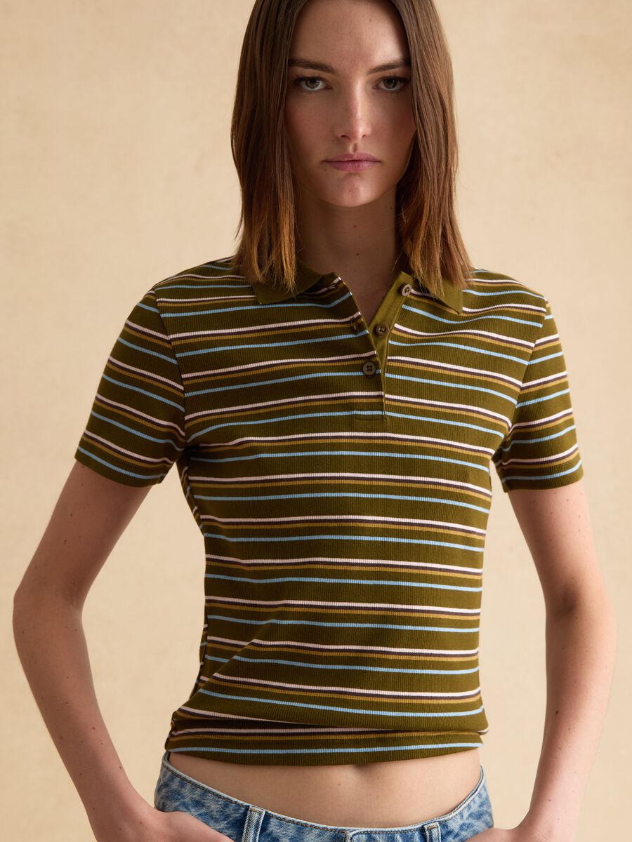 Striped green polo in stretch cotton_3