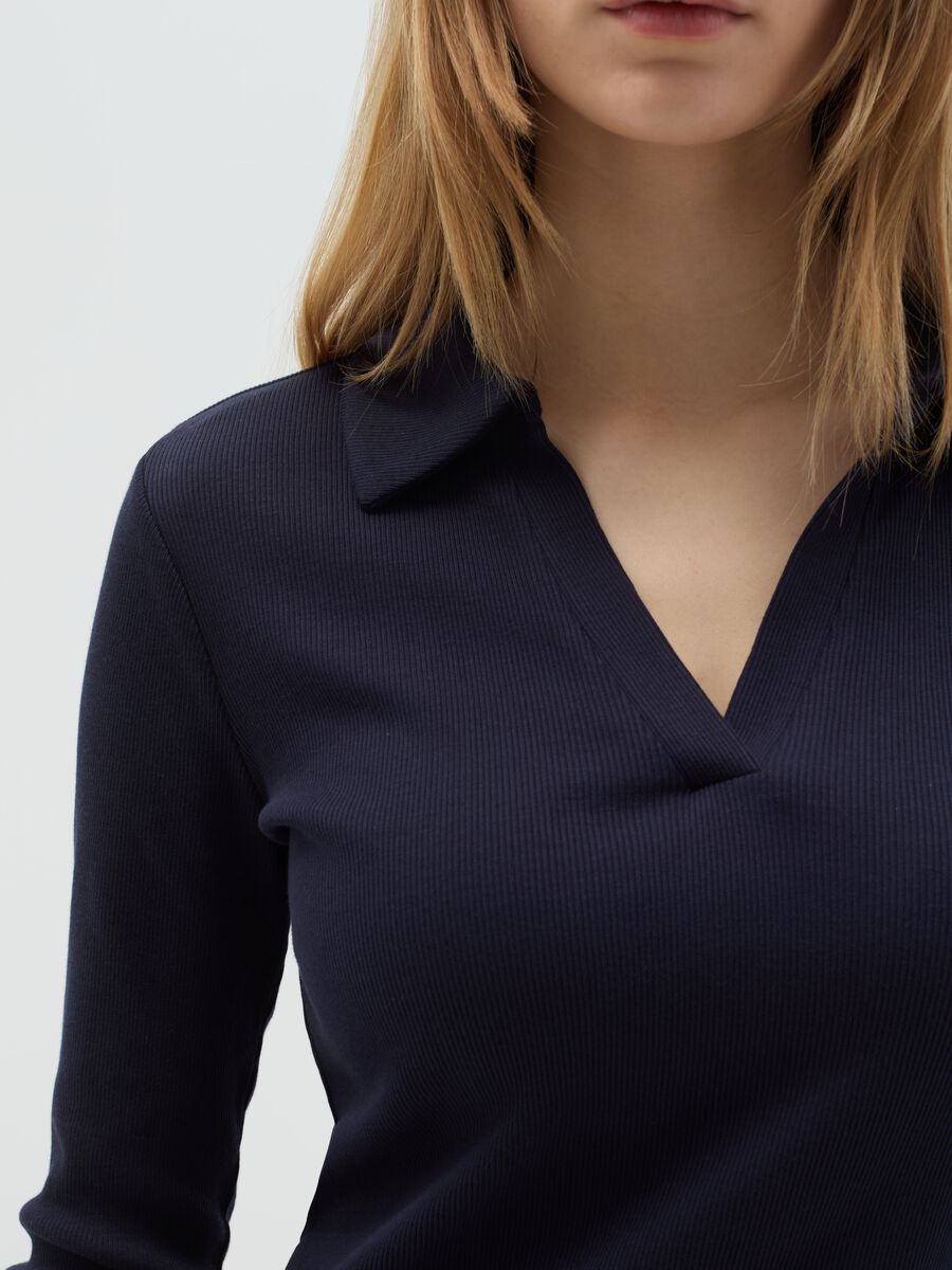 Ribbed T-shirt with polo shirt neck_2