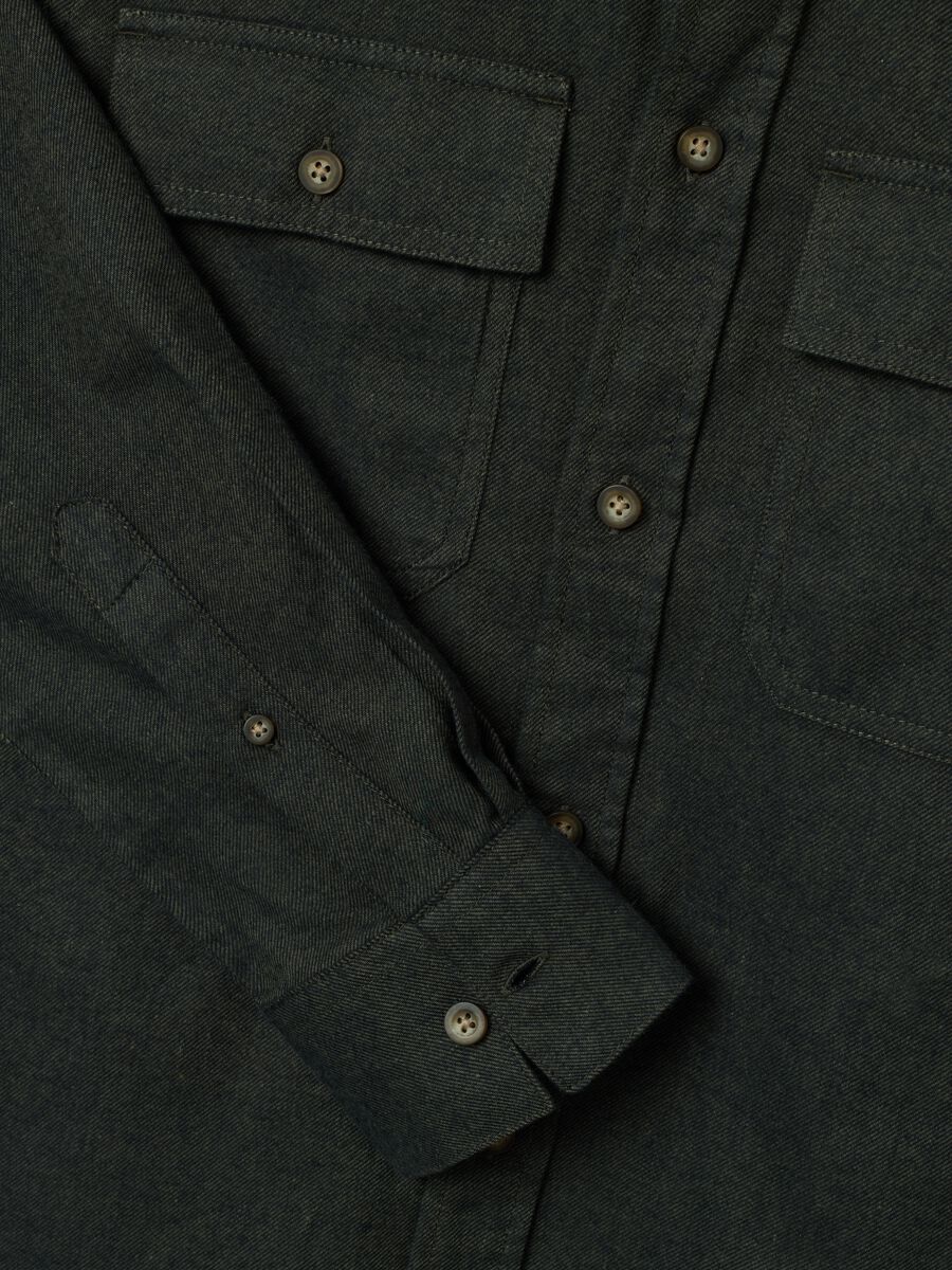 Black pure cotton regular fit shirt with pockets_1