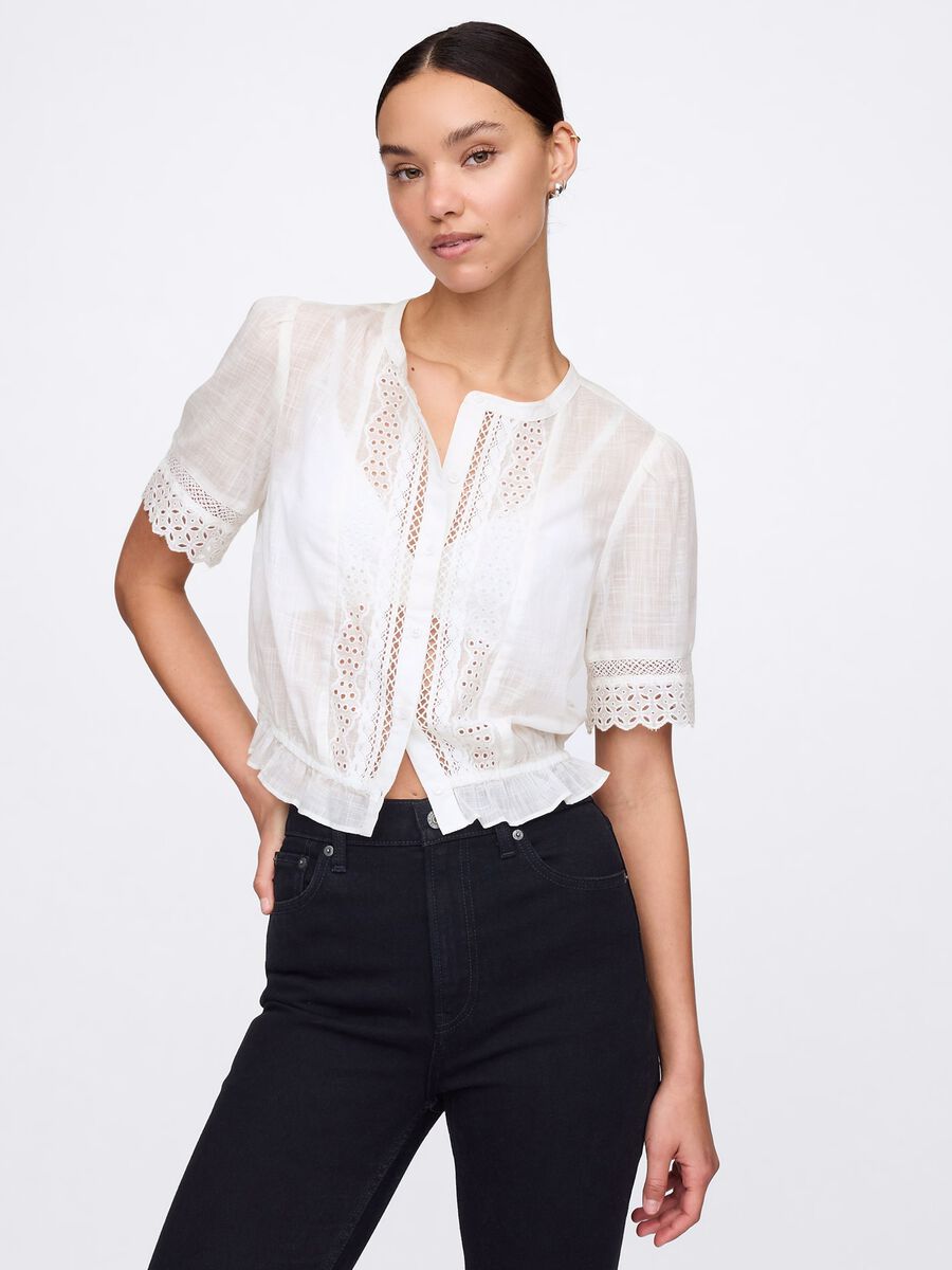 Blusa bianca ricamata in cotone_0