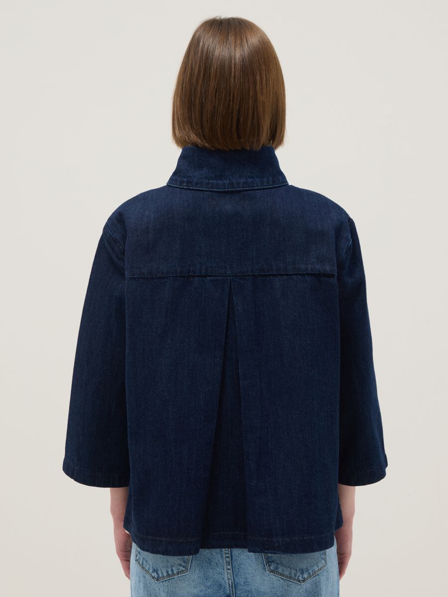 Giacca in puro cotone denim blu regular fit con colletto_3