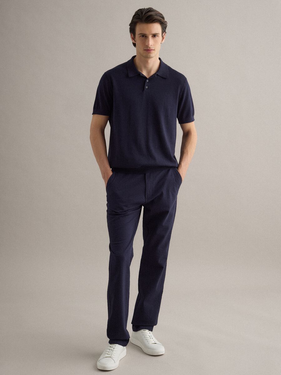 Regular fit blue polo in cotton, linen and silk blend_1