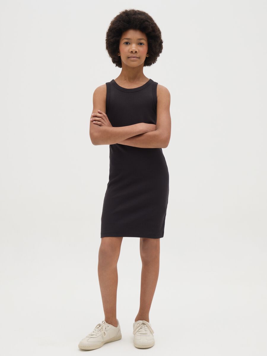 Girls' fitted black stretch cotton dress_1