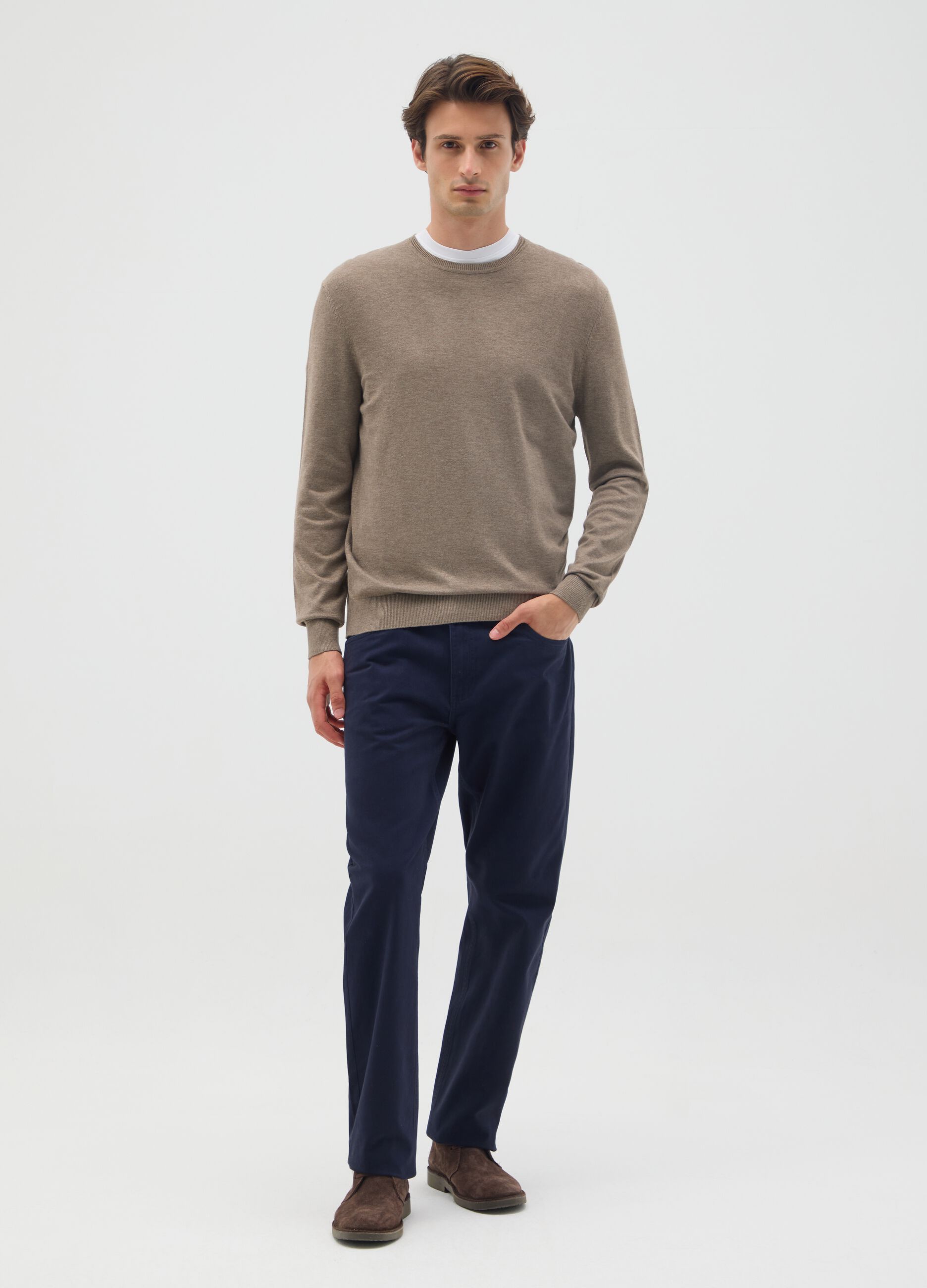 Regular Fit Blue Pure Cotton Trousers