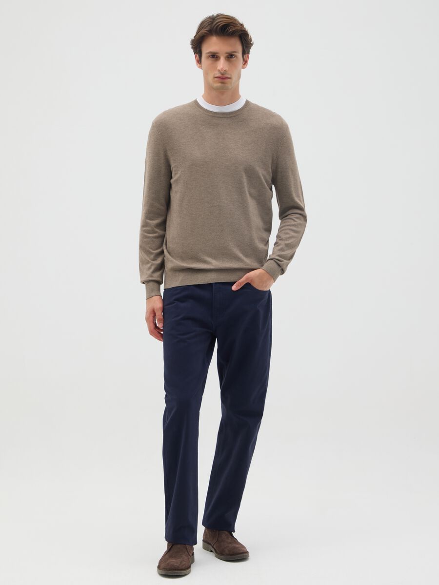 Regular Fit Blue Pure Cotton Trousers_0