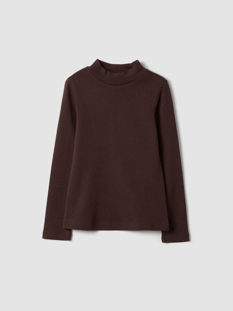 Brown long-sleeve high-neck T-shirt in pure organic cotton_0