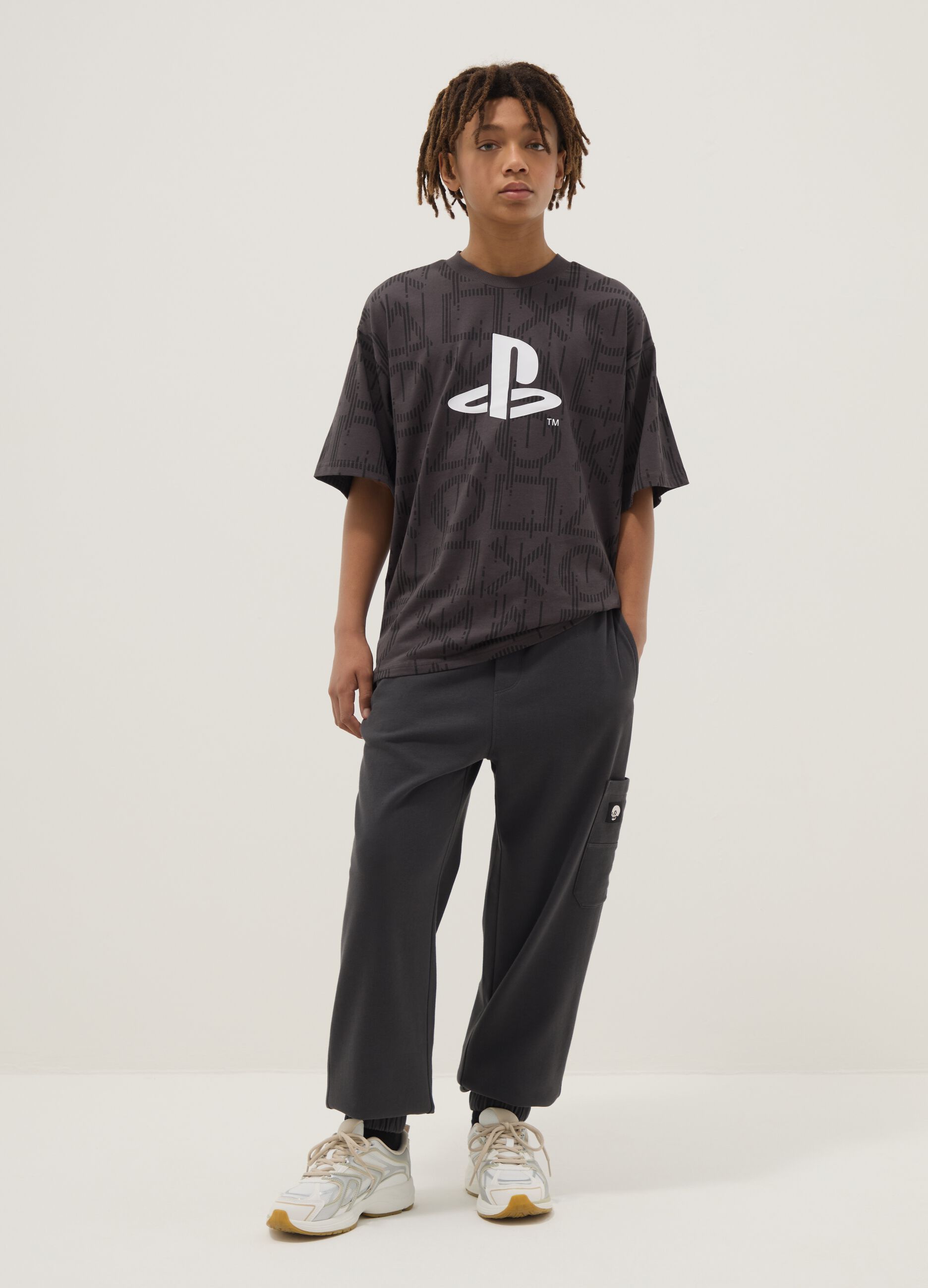 Jogger in puro cotone nero da ragazzo over fit