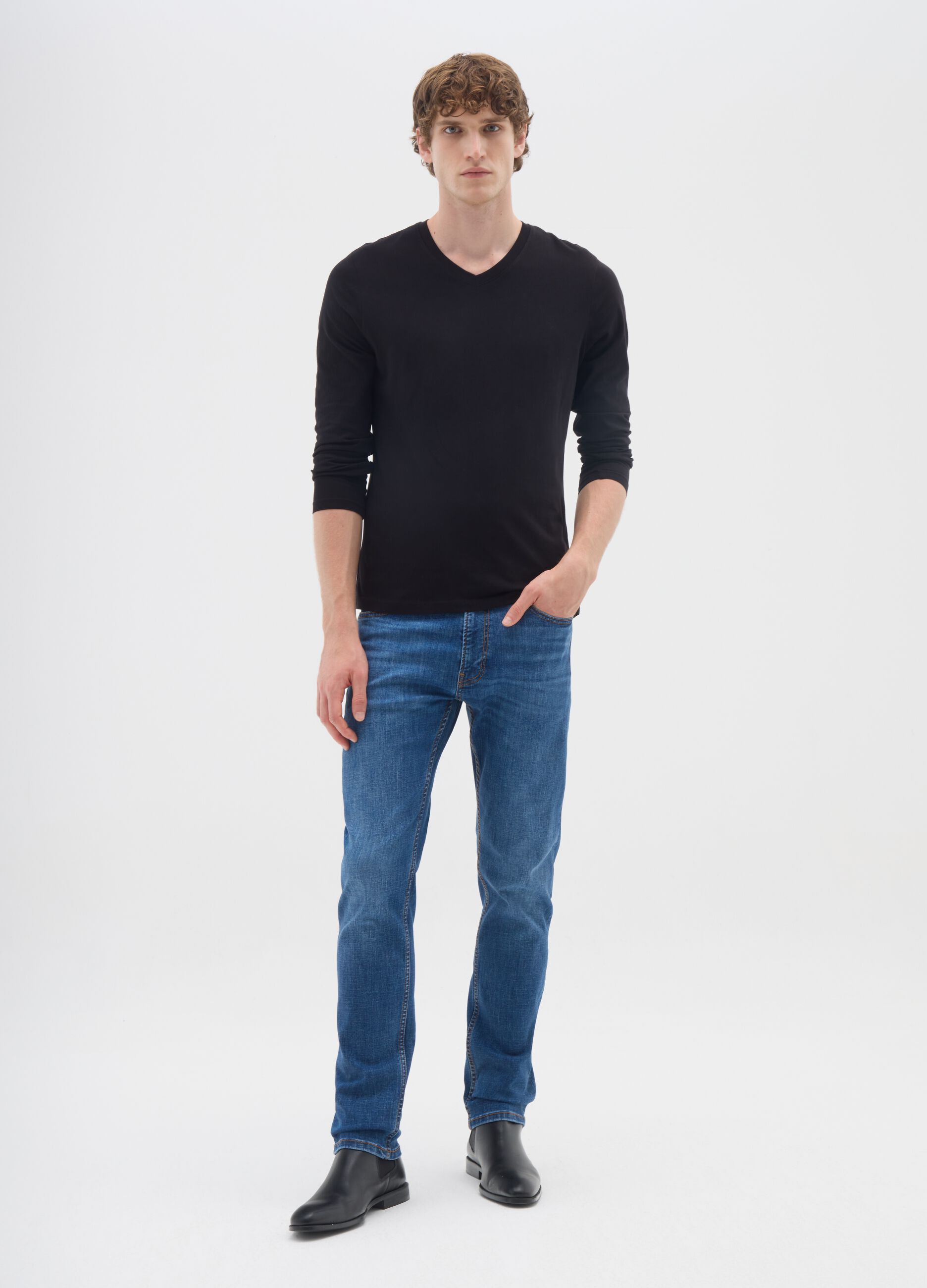 Blue denim stretch cotton slim fit jeans