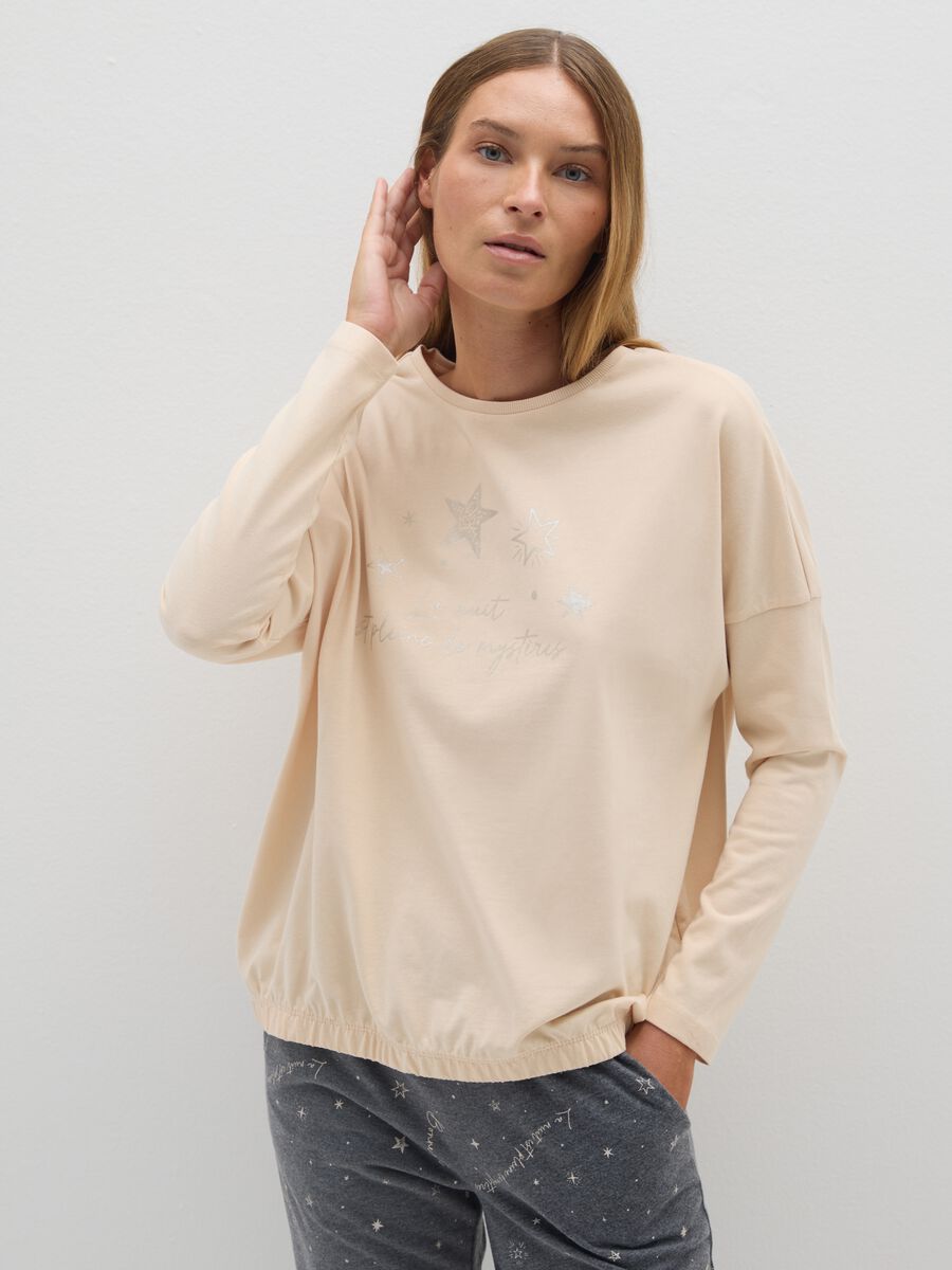Maglia pigiama in puro cotone beige regular fit_1