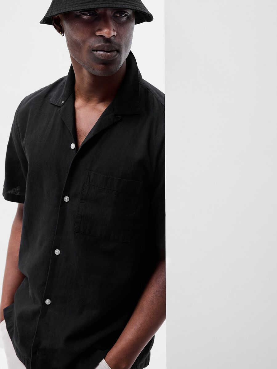 Camicia a maniche corte in lino e cotone_0