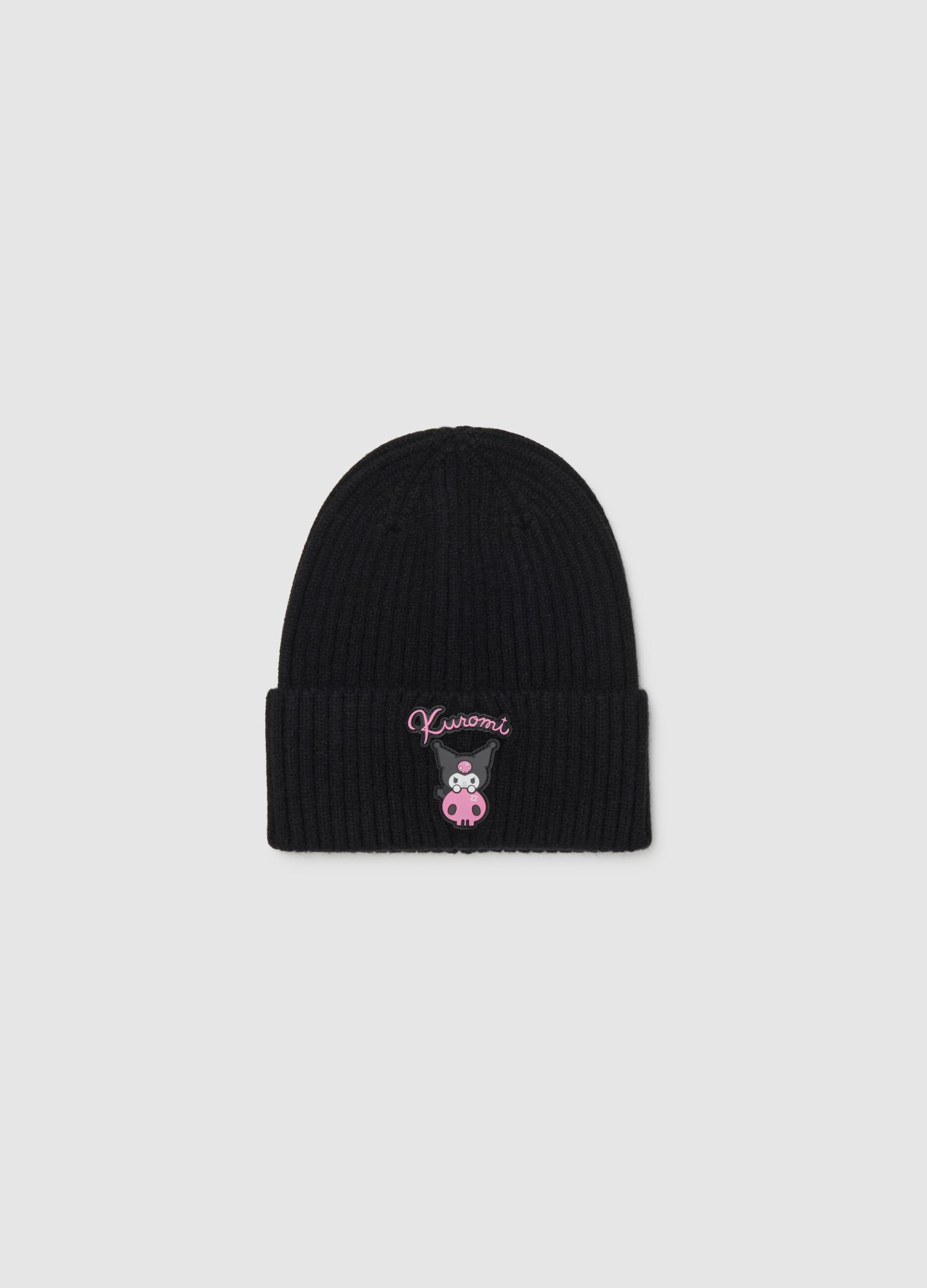 Girls' Black Hat with Kuromi Embroidery