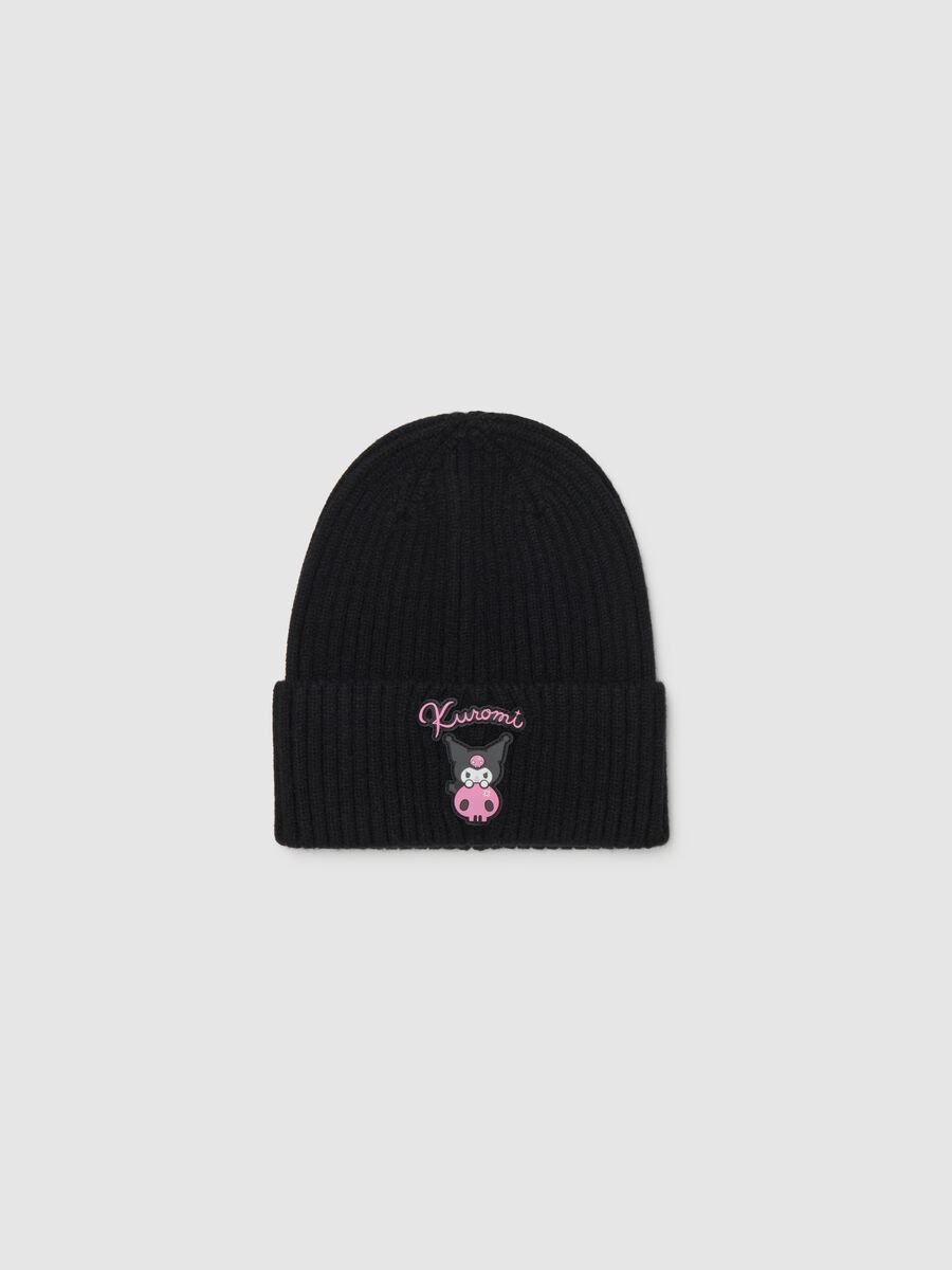 Girls' Black Hat with Kuromi Embroidery_0