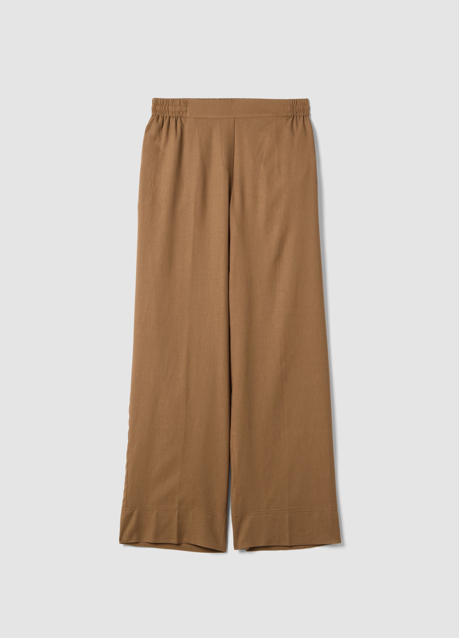 Pantaloni in misto lino e viscosa marroni wide leg