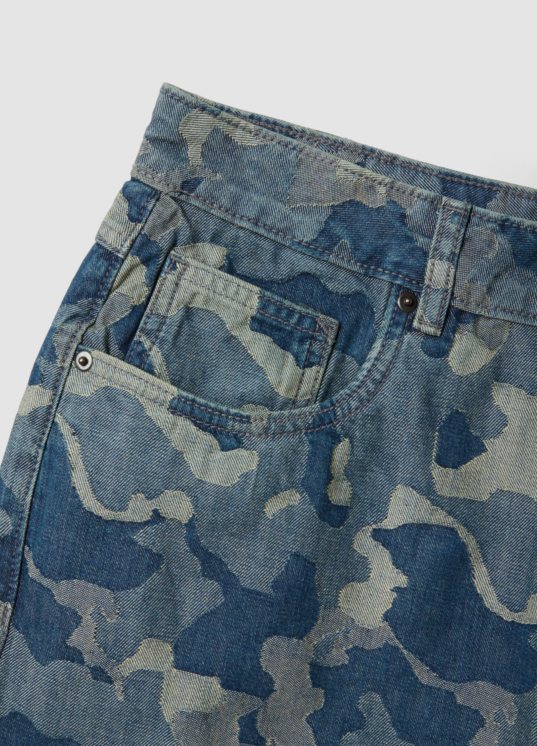 Blue pure cotton denim skater-fit shorts
